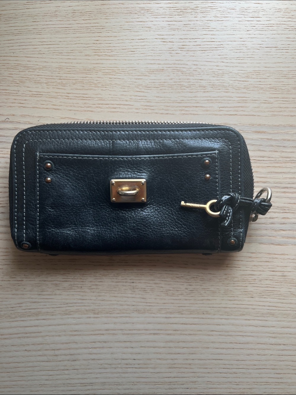 Chloe Black Leather Zip-Around Wallet